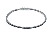 Cargar imagen en el visor de la galería, 18K WHITE GOLD TENNIS BRACELET BLACK 2mm CUBIC ZIRCONIA ROUND CUT, 18cm, 7.1".