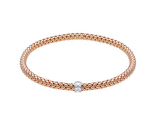 Cargar imagen en el visor de la galería, 18k rose & white gold elastic bracelet, basket popcorn tube width 4mm 0.16".
