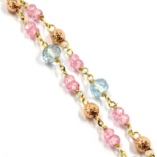 Load image into Gallery viewer, 18K YELLOW ROSE GOLD BRACELET, AQUAMARINE, QUARTZ, DIAMOND CUT BALLS AND DISC.