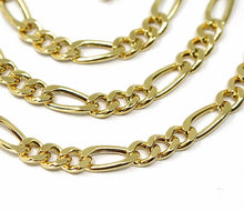 Cargar imagen en el visor de la galería, 18k gold figaro gourmette chain 4 mm width, 20", alternate 3+1 necklace.