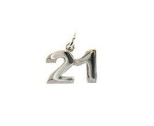 Charger l'image dans la galerie, 18k white gold number 21 twenty one small pendant charm, 0.4", 10mm.