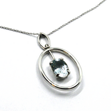 Load image into Gallery viewer, solid 18k white gold oval aquamarine 1.80 ct oval pendant, rolo chain necklace.