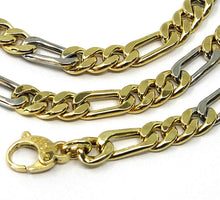 Load image into Gallery viewer, 18K YELLOW WHITE GOLD CHAIN BIG 6 MM ROUNDED FIGARO GOURMETTE ALTERNATE 3+1, 20".