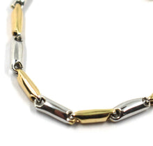 Load image into Gallery viewer, 18K YELLOW WHITE GOLD CHAIN NECKLACE ROUNDED ALTERNATE TUBE LINKS, 50 cm, 20".