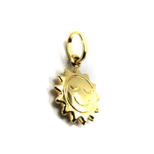 Load image into Gallery viewer, 18K YELLOW GOLD SMALL 11mm SMILING SUN PENDANT, ROUNDED SMOOTH, 2 FACES.