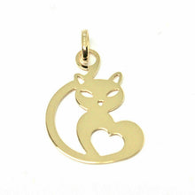 Load image into Gallery viewer, SOLID 18K YELLOW GOLD FLAT SMALL 20mm 0.8" CAT WITH HEART PENDANT, MADE IN ITALY.