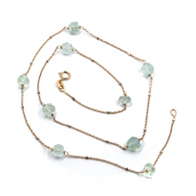 Load image into Gallery viewer, 18k rose gold 17.3&quot; necklace faceted round 6mm aquamarine rolo with white cubes.
