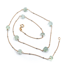 Charger l'image dans la galerie, 18k rose gold 17.3" necklace faceted round 6mm aquamarine rolo with white cubes.