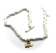 Load image into Gallery viewer, 925 STERLING SILVER TUBES CUBES BRACELET, 9K YELLOW GOLD SMALL 10mm BEAR PENDANT.