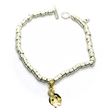 Load image into Gallery viewer, 925 STERLING SILVER CUBES BRACELET 9K YELLOW GOLD 15mm PUPPY BUNNY PENDANT.
