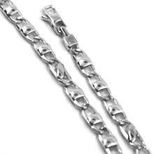 Cargar imagen en el visor de la galería, 18k white gold chain necklace flat mariner oval alternate rounded links 24" 60cm.