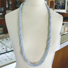 Cargar imagen en el visor de la galería, 18k white gold 39" long necklace 11 aquamarine multi wires, diamond cut balls.