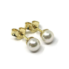 Load image into Gallery viewer, SOLID 18K YELLOW GOLD STUDS EARRINGS, SALTWATER AKOYA PEARLS, DIAMETER 5/5.5 MM.