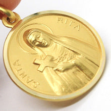 Load image into Gallery viewer, solid 18k yellow gold Holy St Saint Santa Rita round medal Italy made big 19mm.
