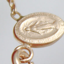 Load image into Gallery viewer, 18k rose pink gold rosary necklace miraculous mary medal Jesus cross, 22 inches.