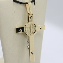 Load image into Gallery viewer, 18k yellow white gold big Cross with Jesus & Saint Benedict medal.