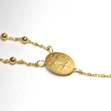 Cargar imagen en el visor de la galería, 18k yellow gold 19 inches mini rosary necklace miraculous Mary medal Jesus cross.