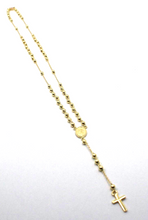 Load image into Gallery viewer, 18k yellow gold thin Rosary necklace Miraculous Mary medal Jesus Cross 3mm balls.