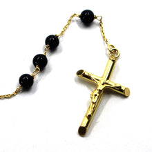 Cargar imagen en el visor de la galería, 18k yellow gold 60cm 24" rosary necklace black onyx 4-6mm spheres, cross & medal.