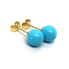 Cargar imagen en el visor de la galería, 18k yellow gold 8mm spheres balls reconstructed turquoise button earrings.