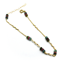 Load image into Gallery viewer, 18k yellow gold rolo spiral anklet 9.8" 25cm faceted tourmaline purple green 3mm.