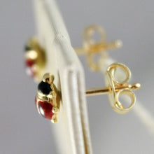 Cargar imagen en el visor de la galería, 18k yellow gold earrings mini 5mm glazed ladybird ladybug for kids made in Italy.