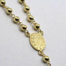Load image into Gallery viewer, 18k yellow gold thin Rosary necklace Miraculous Mary medal Jesus Cross 3mm balls.