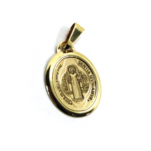 Load image into Gallery viewer, 18k yellow gold oval flat medal 15x17mm Saint Benedict, engraved front and back.