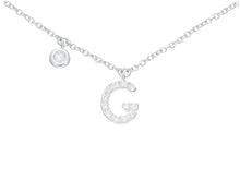 Charger l'image dans la galerie, 18k white gold necklace, pendant mini initial letter G, 0.7 cm, 0.3", rolo chain.