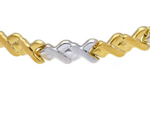 Load image into Gallery viewer, 18K YELLOW WHITE GOLD FLAT WORKED ALTERNATE 5mm ONDULATE LINKS CHOKER, NECKLACE.