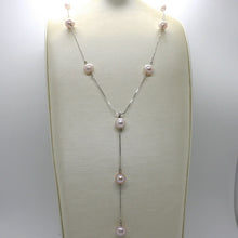 Load image into Gallery viewer, 18k white gold lariat necklace, venetian chain alternate purple pearls 8.5 mm.