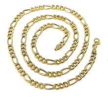 Cargar imagen en el visor de la galería, 18k gold figaro gourmette chain 4 mm width, 20", alternate 3+1 necklace.