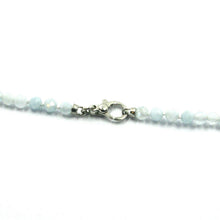 Load image into Gallery viewer, 18k white gold long 33.5" necklace aquamarine london blue topaz drop pearl disc.