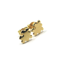 Load image into Gallery viewer, SOLID 18K YELLOW GOLD EARRINGS, SMALL 7x9mm PUZZLE PIECES, FLAT, MADE IN ITALY.