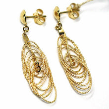 Charger l'image dans la galerie, 18K YELLOW GOLD PENDANT EARRINGS, MULTIPLE WORKED OVALS, SPIRAL 4cm, 1,6 INCHES.
