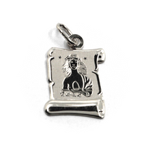 Charger l'image dans la galerie, 18k white gold parchment medal pendant, 18mm zodiacal sign virgo, smooth & satin.
