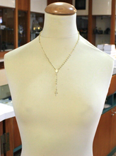 Load image into Gallery viewer, 18k yellow gold thin Rosary necklace Miraculous Mary medal Jesus Cross 3mm balls.