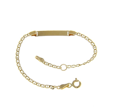 18k yellow gold boy girl baby bracelet engraving plate mariner chain 5.5-6.3