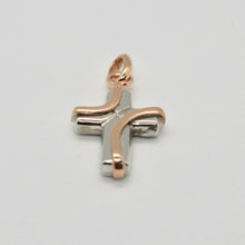 Cargar imagen en el visor de la galería, 18k white and pink rose gold cross stylized very luster made in italy 1 inches.