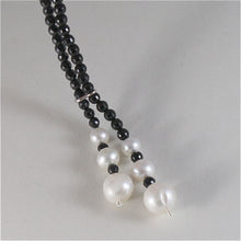 Load image into Gallery viewer, solid 18k white gold necklace with fw pearls and multifaceted onyx made in Italy.