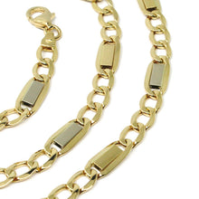 Load image into Gallery viewer, 18K YELLOW WHITE GOLD CHAIN GOURMETTE & FLAT PLATES SQUARE LINKS 5.8 mm, 24".