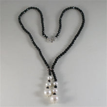 Load image into Gallery viewer, solid 18k white gold necklace with fw pearls and multifaceted onyx made in Italy.