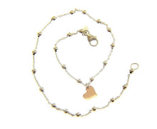 Cargar imagen en el visor de la galería, 18k white rose gold anklet 9.8" 25cm with 2mm spheres balls and heart pendant.