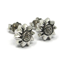 Load image into Gallery viewer, SOLID 18K WHITE GOLD EARRINGS SUN WITH ZIRCONIA, 10mm, 0.4 inches, MADE IN ITALY.