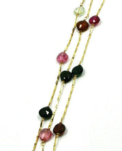 Load image into Gallery viewer, 18k yellow gold 24" necklace drops heart purple green blue orange tourmaline.