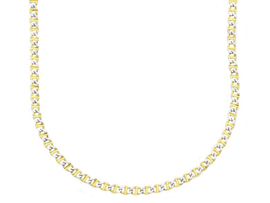 18K YELLOW WHITE GOLD SOLID CHAIN NECKLACE SMALL 2mm FLAT OVAL MARINER 20