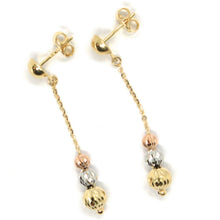 Load image into Gallery viewer, 18K YELLOW ROSE & WHITE GOLD PENDANT EARRINGS THREE FACETED WORKED BALLS SPHERES.