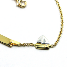 Charger l'image dans la galerie, 18k yellow gold kid child boy bracelet with yellow white boat & engraving plate.