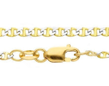 Load image into Gallery viewer, 18K YELLOW WHITE GOLD SOLID CHAIN NECKLACE SMALL 2mm FLAT OVAL MARINER 18" 45cm.