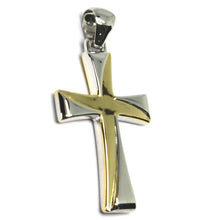 Load image into Gallery viewer, 18K YELLOW WHITE GOLD CROSS, SQUARED 36mm, 1.42 inches, SMOOTH, TUBE ITALY MADE.